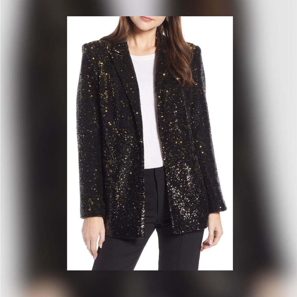 Something Navy Black and Gold Sequin Blazer